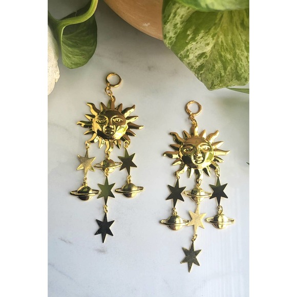 Sun & Stars Dangle Earrings, Planet Bohemian Jewelry - Picture 2 of 4